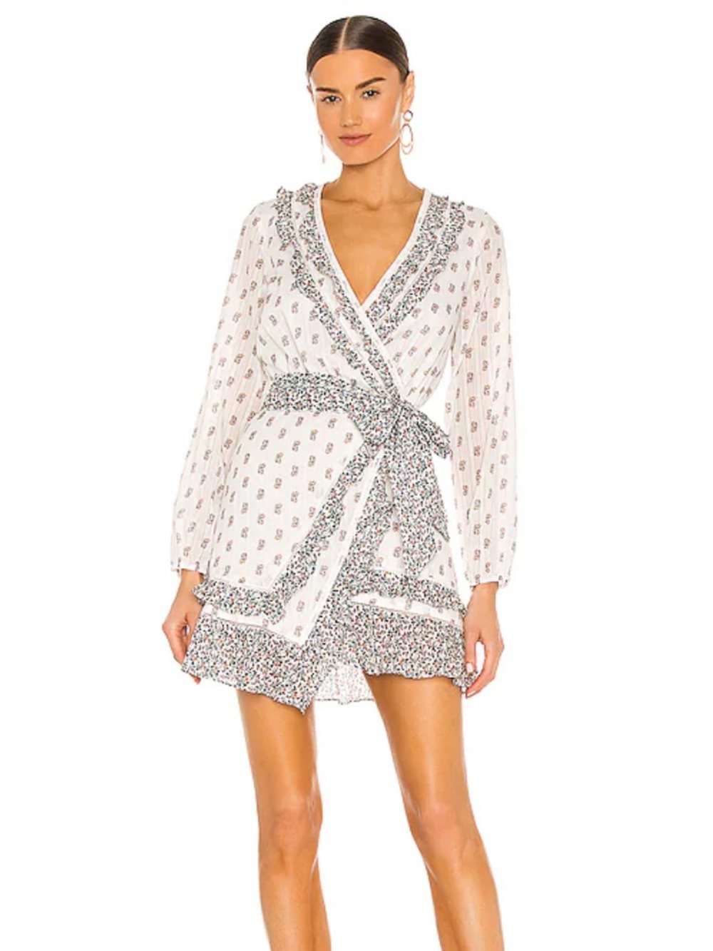 Veronica Beard Kierra White Floral Wrap Mini Dress, size 0